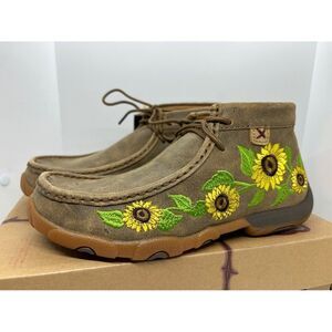 NWB Twisted X Boots Leather Driving Mocs Bomber Sunflower Embroidery Women 5.5 M